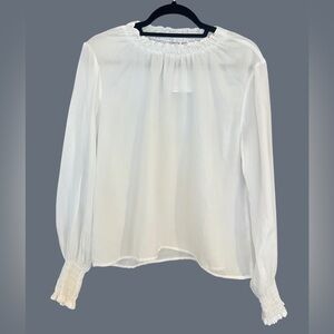 Bella Dahl White Ruffle Neck Blouse Size Medium NWT